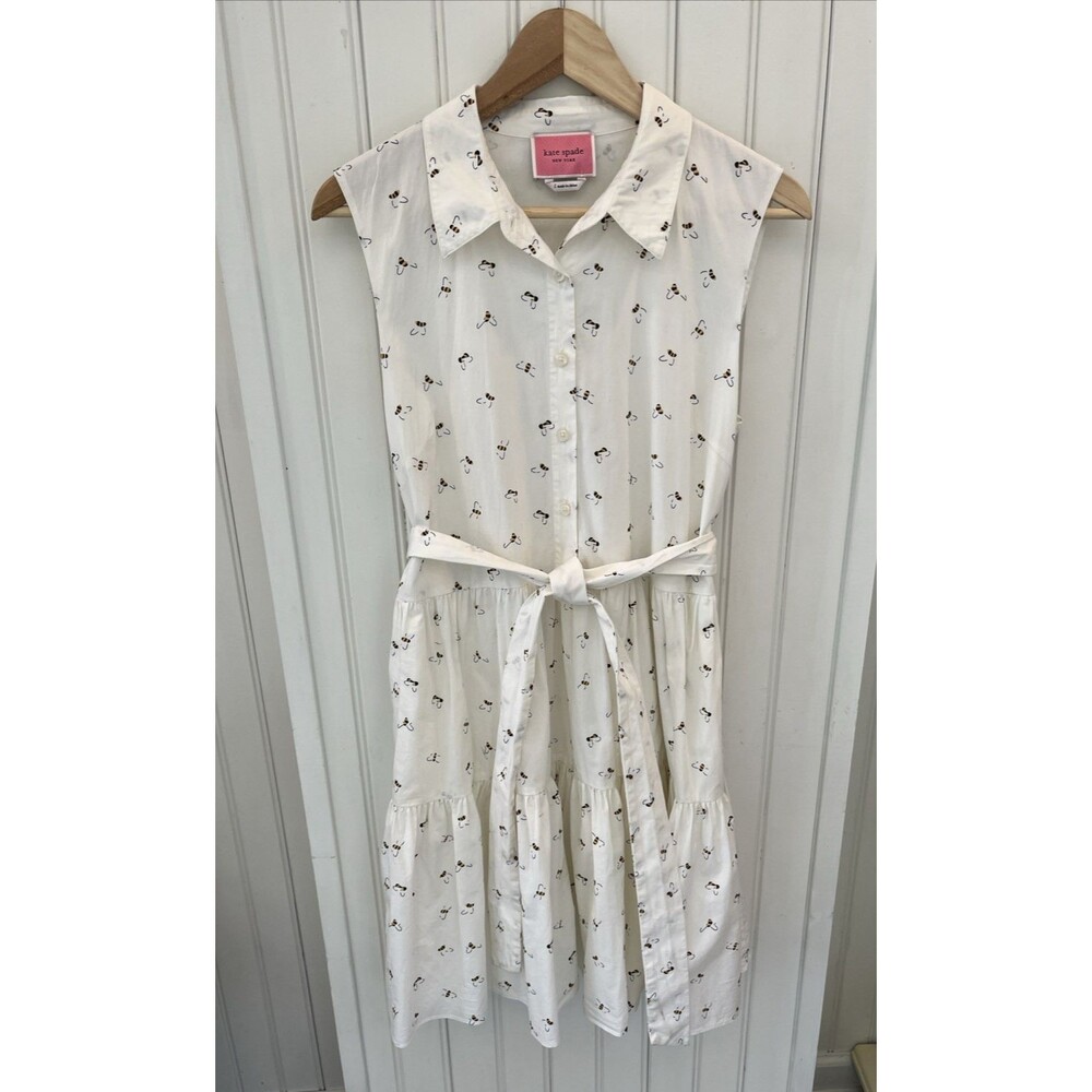 kate spade Cream Sleeveless Midi Shirt Dress with Tiny Black Print